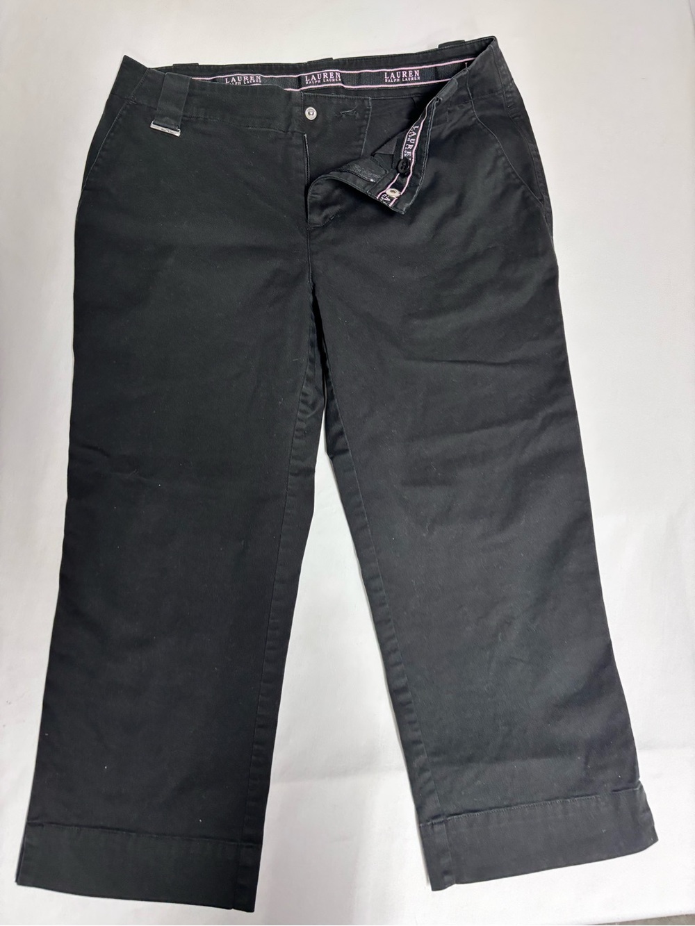 Lauren Ralph Lauren Black Cotton Stretch Cropped Pants Size 2 Wide Leg Cuffed